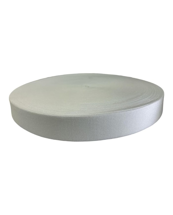 Elástico Semi-reforzado 30mm de 50 Yardas es ideal para proyectos de tapicería, cinturones ajustables y decoraciones textiles.