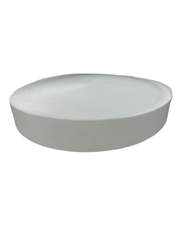 Elástico Semi-reforzado 40mm rollo de 50 Yardas ideal para proyectos que requieren un ajuste firme pero cómodo.